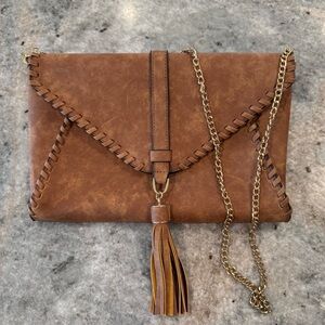 Brown Faux Leather Crossbody with Whipstitch Edgings